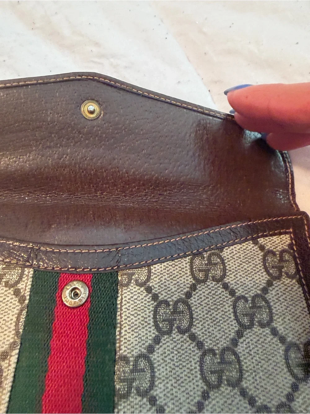 Gucci VINTAGE Sherry GG Canvas long Wallet with Green and Red Stripe COA - Picture 4 of 16